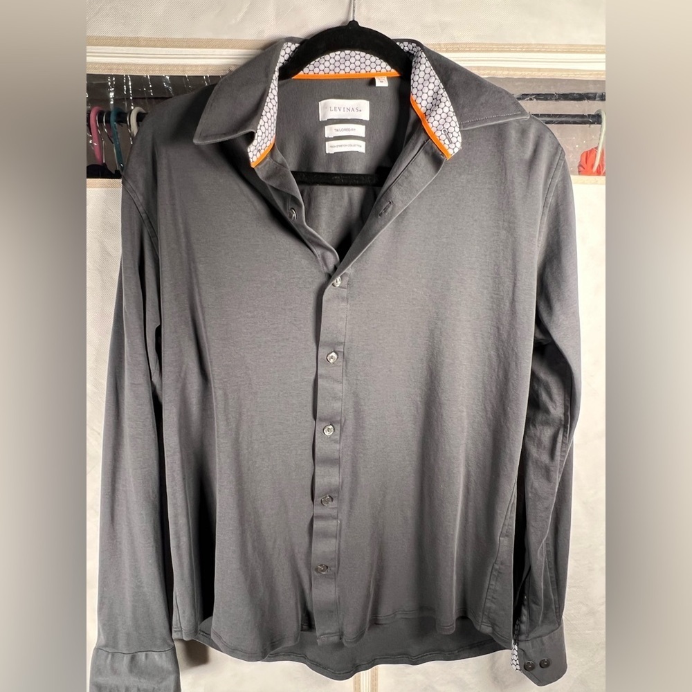Levinas Men's Long Sleeve Gray Dress Shirt Tailored Fit Size M
